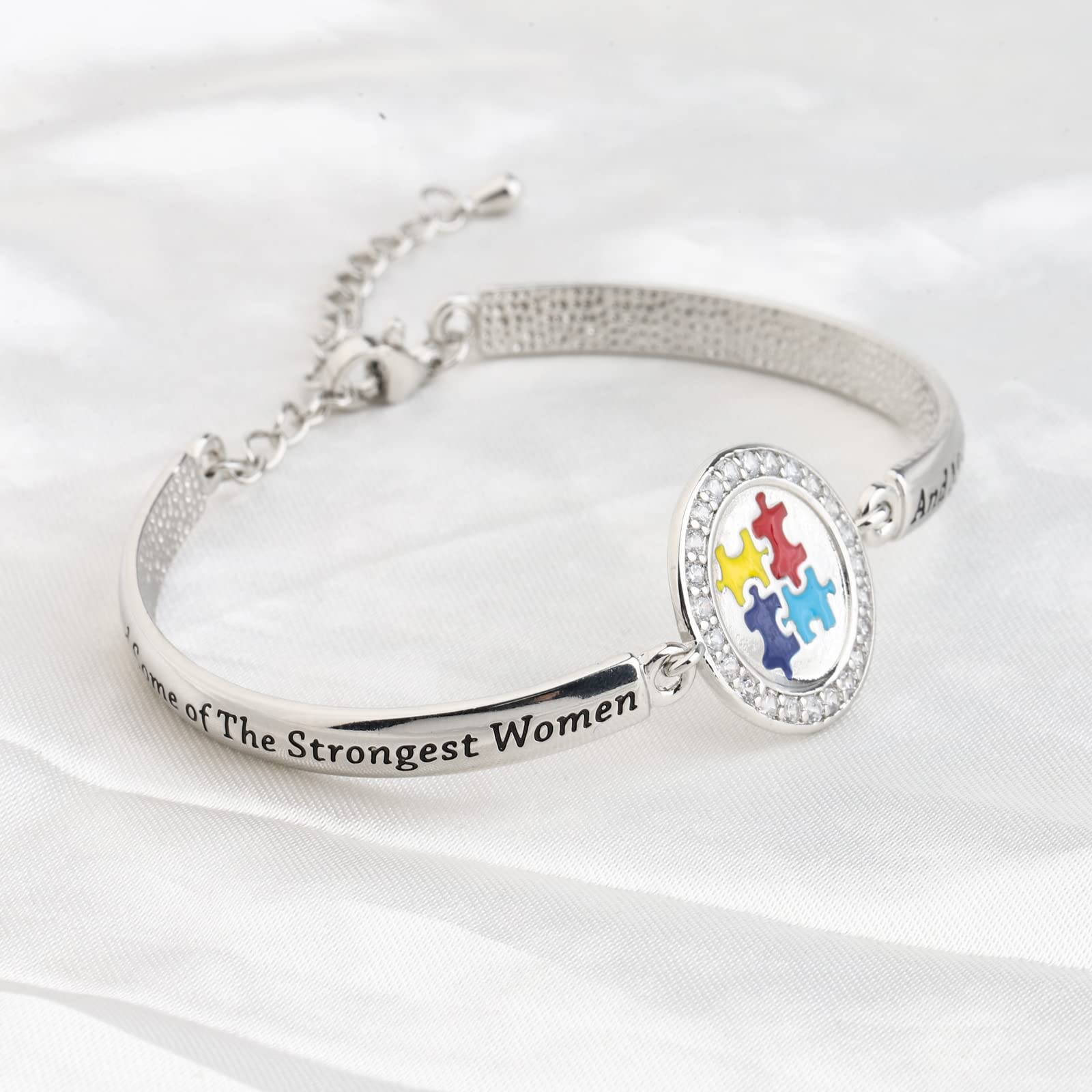 FEELMEM Autism Mom Jewelry God Found Some of The Strongest Women Bracelet Autistic Gift Autism Awareness Jewelry Proud Autism Mom Gift (God Found-silver)