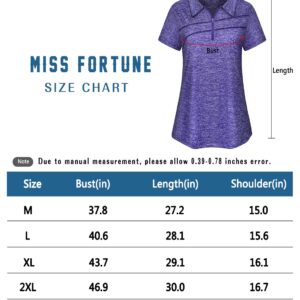 MISS FORTUNE Womens Plus Size Gym Shirts Running Golf Tops Workout Shirts, Quick Dry Sport Tops Short Sleeve Purple 2XL