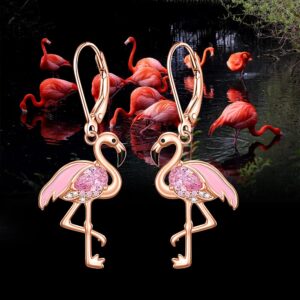 Flamingo Earrings for Women Christmas Flamingo Dangle Earrings Rose Gold Sterling Silver Leverback Flamingos Jewelry