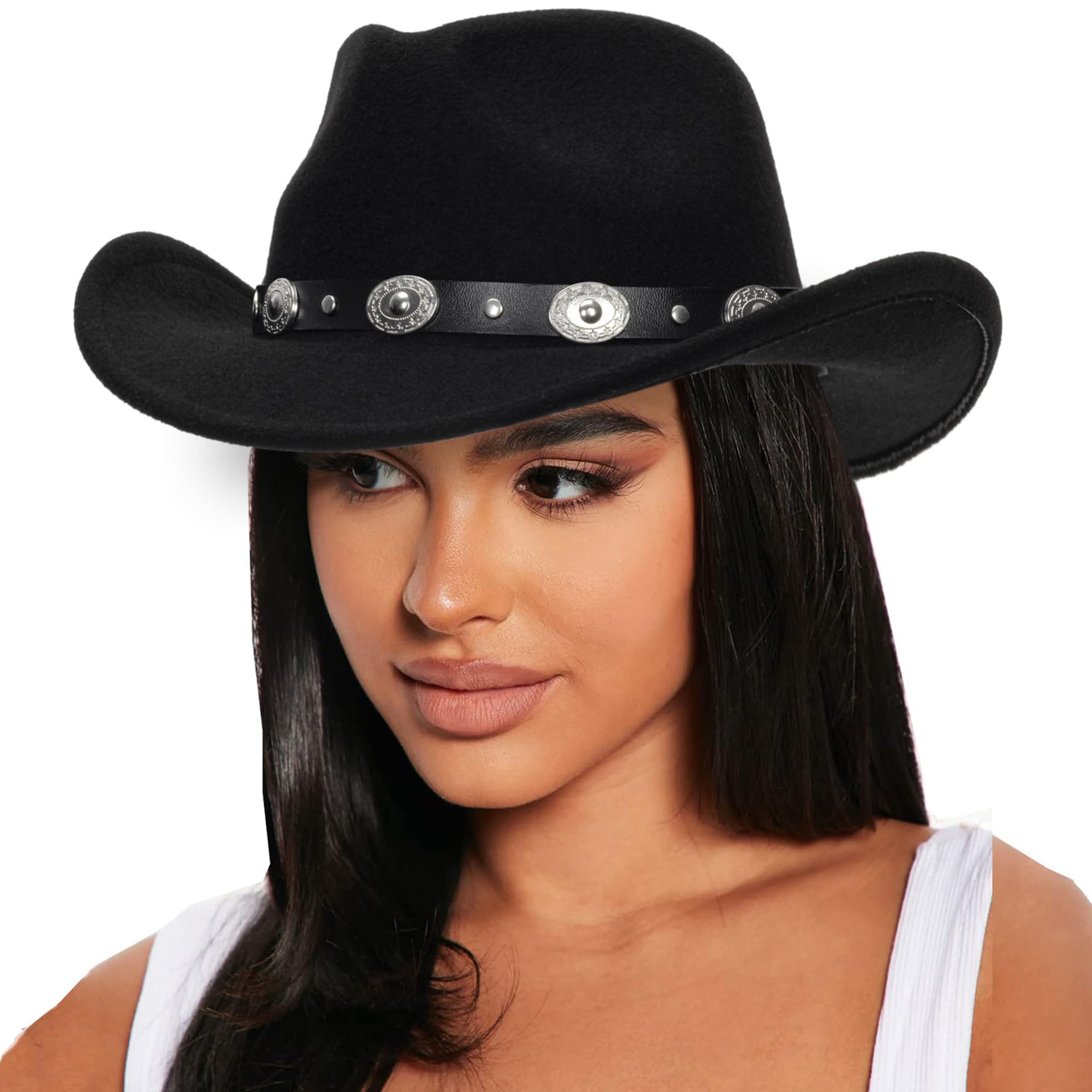 Western Outback Felt Cowboy Hat for Women Cowgirls Fedora Gus Hat Rodeo 22"-22.75" fit for M/L