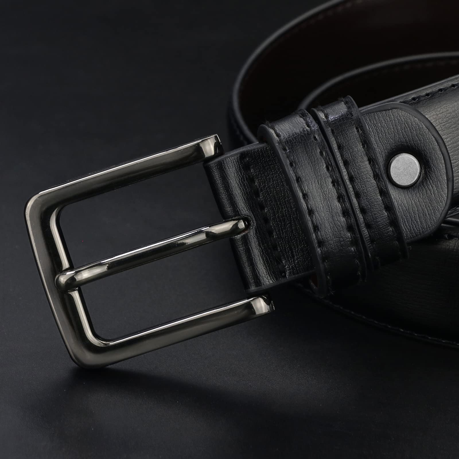 Alphyly Neries Men Black Leather Belt, Men's Casual Dress Belt For Suits, Jeans, Uniform, Work Business Belt For Men