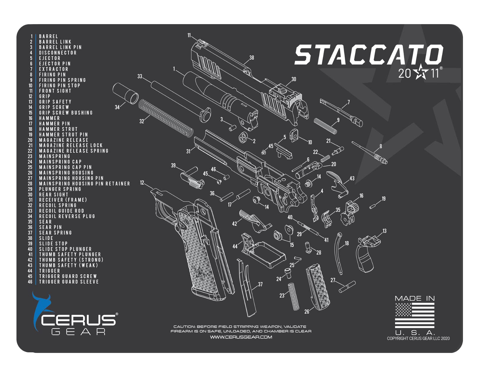 Range Warrior 27 Pc Gun Cleaning Kit - Compatible with Staccato - Schematic (Exploded View) Mat, Range Warrior Universal .22 9mm - .45 Kit & Tac Book Accessories Set