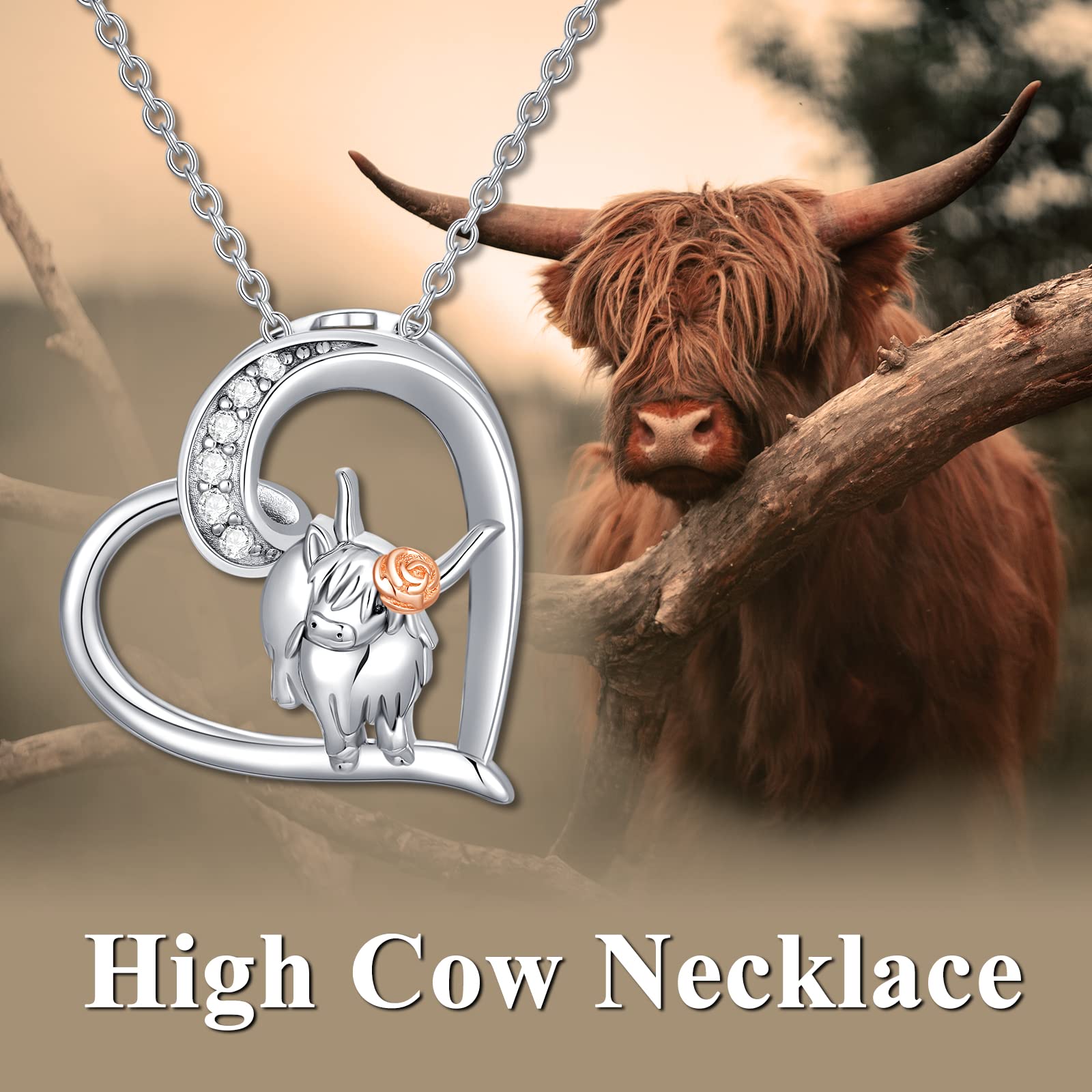 YAFEINI Highland Cow Necklace Sterling Silver Cow Pendant Charm Jewelry Gifts for Women