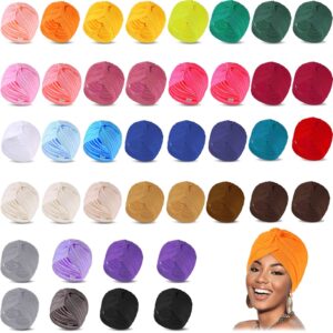 40 Pcs Turbans Pleated Head Scarf for Women Pre Tied Twisted Head Wraps for Women Multicolored Hair Wraps Beanie Hat for Women Girl