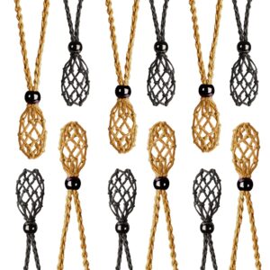 anjiucc 12 pcs crystal cage necklace holder necklace cord empty stone holder pendant stone holder replacement hand-woven necklace cord with adjustable length (6pcs coffee+6pcs black)