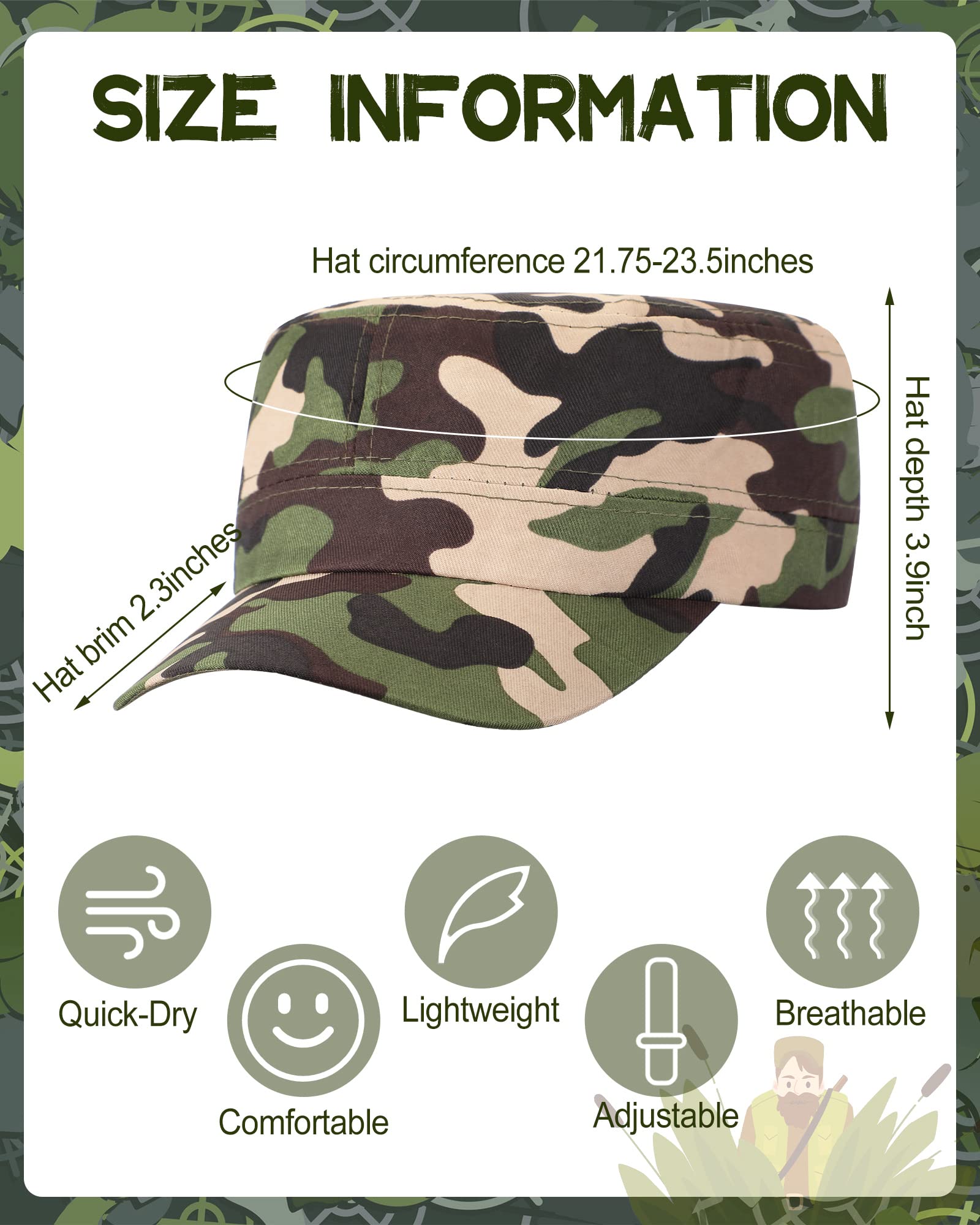 8 Pcs Military Style Caps for Men Cadet Army Adjustable Unisex Washed Cotton Cadet Hat for Women (Classic Style)