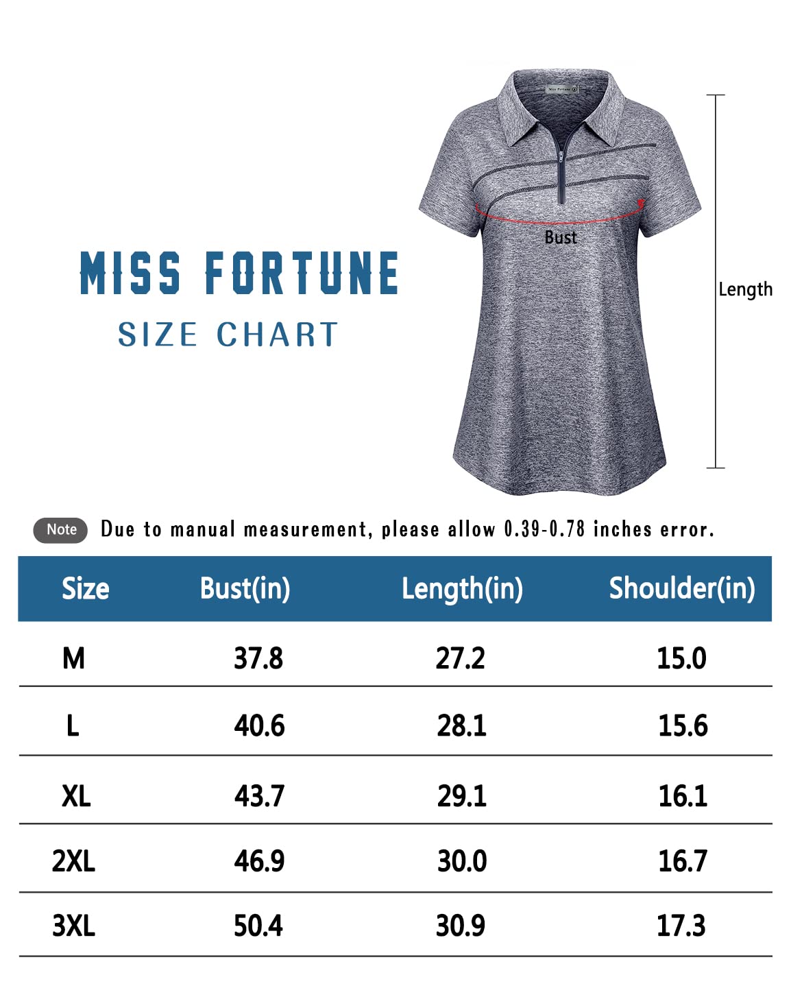 MISS FORTUNE Womens Athletic Tops Short Sleeve Moisture Wicking Shirts, Fit for Golf Gym Tennis Hiking Ruuning