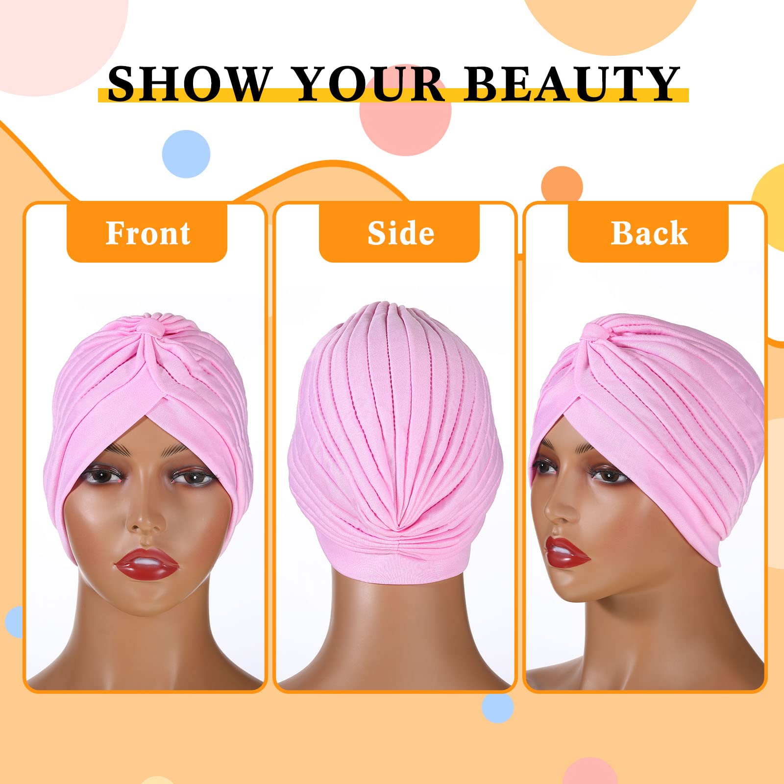 40 Pcs Turbans Pleated Head Scarf for Women Pre Tied Twisted Head Wraps for Women Multicolored Hair Wraps Beanie Hat for Women Girl