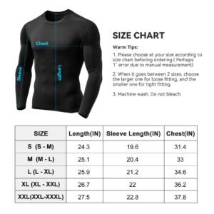 3 Pack Men's Compression Shirts Long Sleeve Athletic Base Layer Running Top UV Sun Protection Outdoor Work Out Shirts Black M