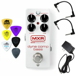 Briskdrop MXR M282 Bass Dyna Comp Mini Bundle with 2 Patch Cables, Dunlop Pick Pack, and Power Supply