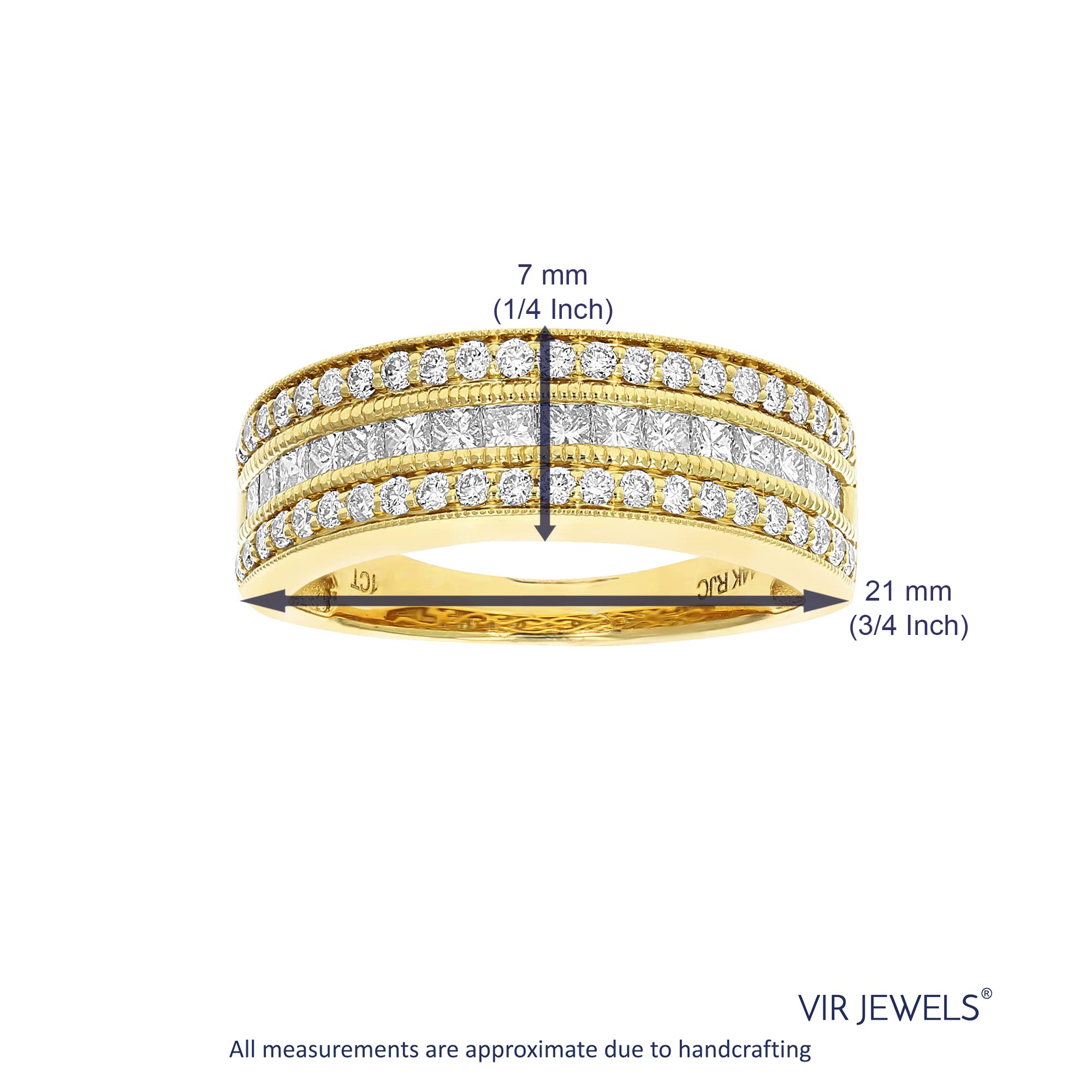 Vir Jewels 1 cttw Princess and Round Diamond Wedding Band with Milgrain 14K Yellow Gold Size 9