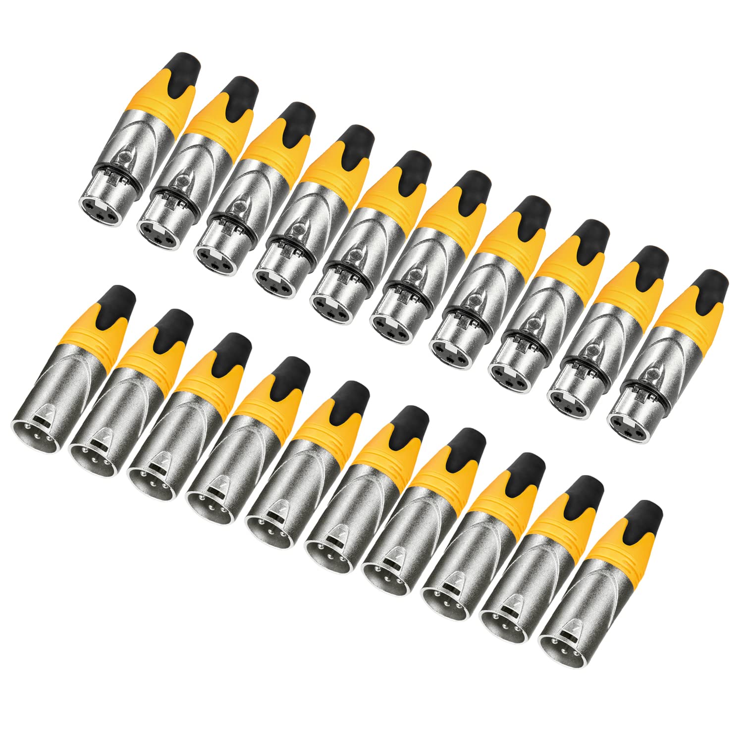 MFL. 3-Pin XLR Cable Connector Male and Female with Nickel Housing and Silver Contacts Mic Cable Plug Connector Audio Socket, Yellow, 10 Pairs