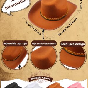 SGBETTER 4 Pack Pinch Front Cowboy Hat Novelty Western Cowboy Cowgirl Hat for Adult Halloween Cosplay Dress up Cowboy Theme Party Accessories (Black, Pink, White, Brown)