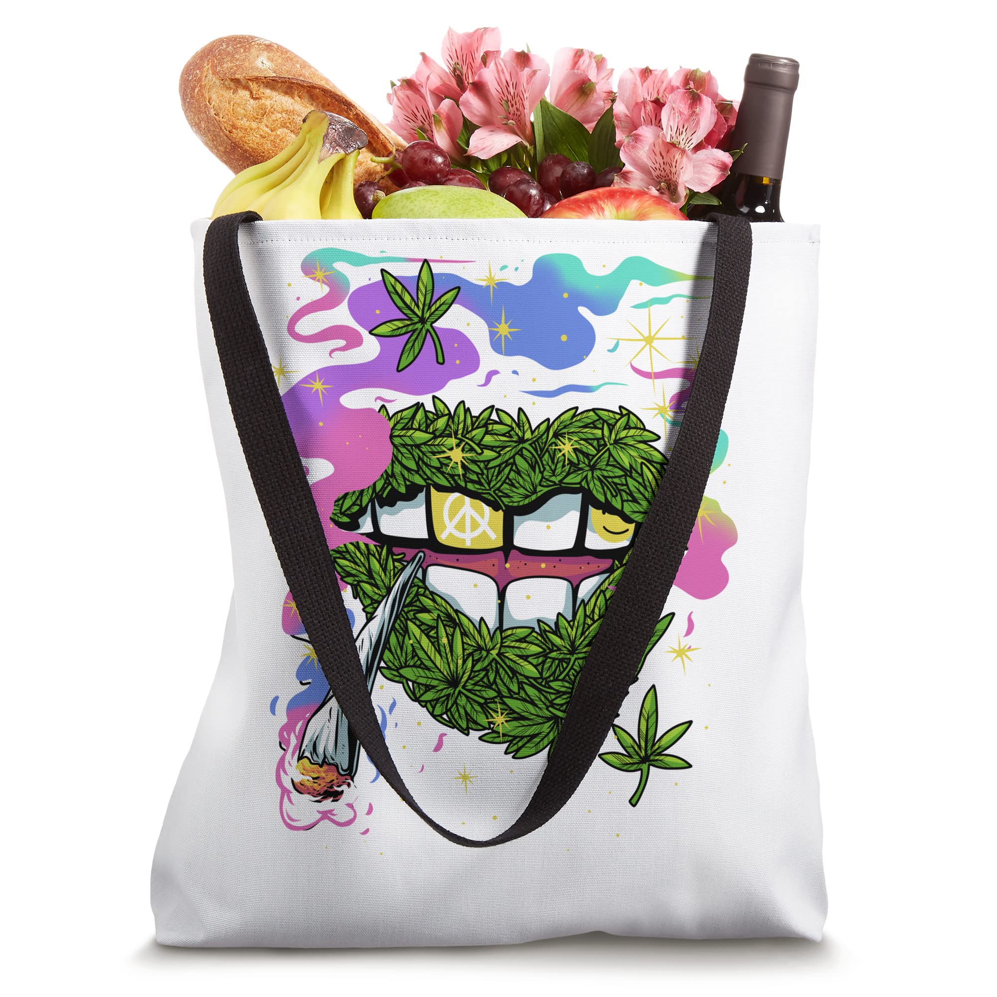 Funny Pot Leaf Lips Marijuana Smoking Joint Tote Bag