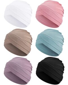 coume 6 pcs slouchy turban hats cancer headwear cancer sleep cap lightweight stretchy turban head wrap head covering, 6 color (vivid color)