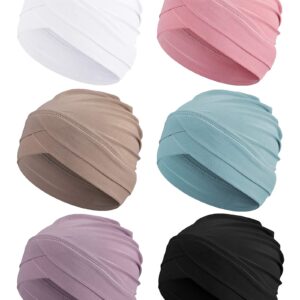 Coume 6 Pcs Slouchy Turban Hats Cancer Headwear Cancer Sleep Cap Lightweight Stretchy Turban Head Wrap Head Covering, 6 Color (Vivid Color)