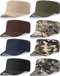 8 pcs military style caps for men cadet army adjustable unisex washed cotton cadet hat for women (classic style)