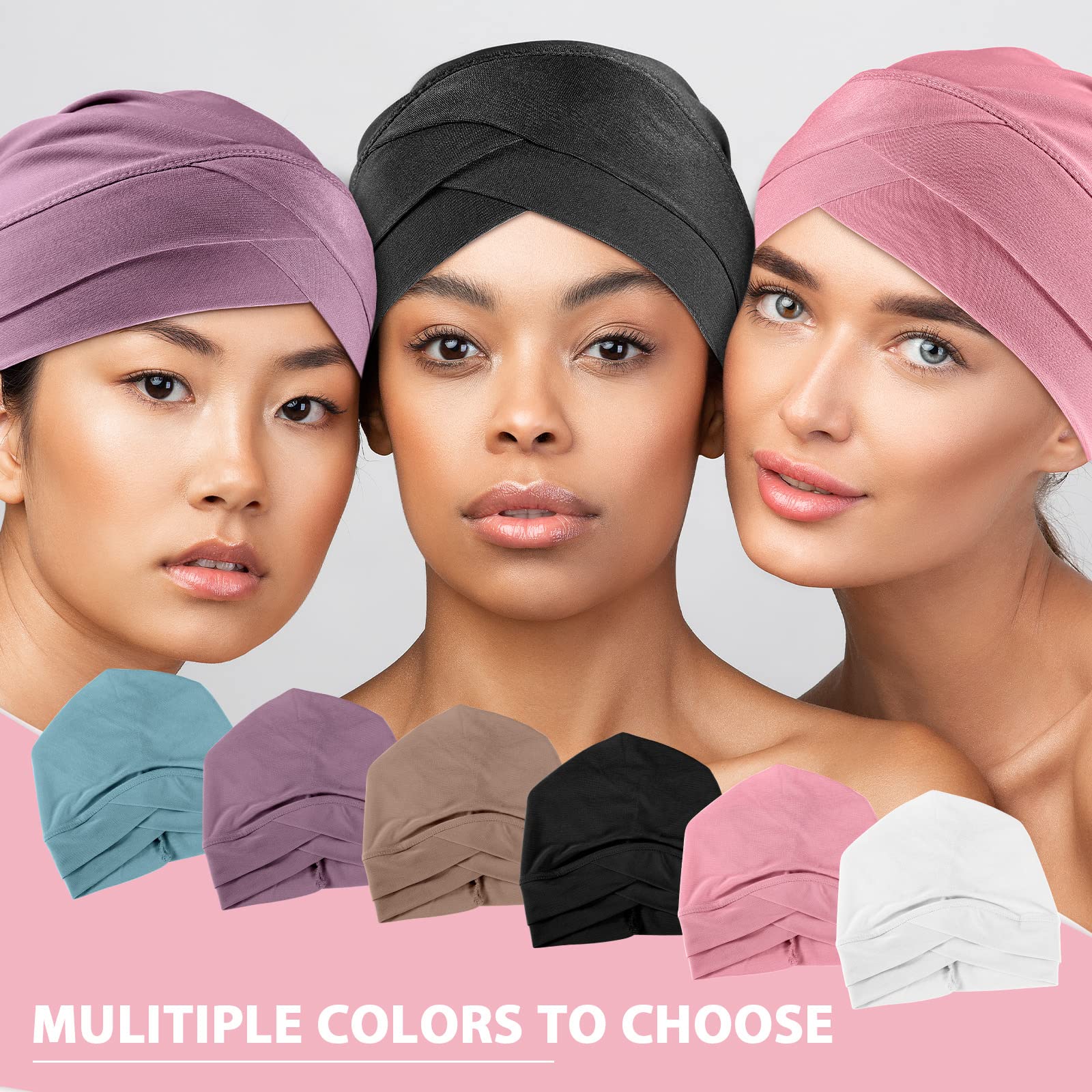 Coume 6 Pcs Slouchy Turban Hats Cancer Headwear Cancer Sleep Cap Lightweight Stretchy Turban Head Wrap Head Covering, 6 Color (Vivid Color)