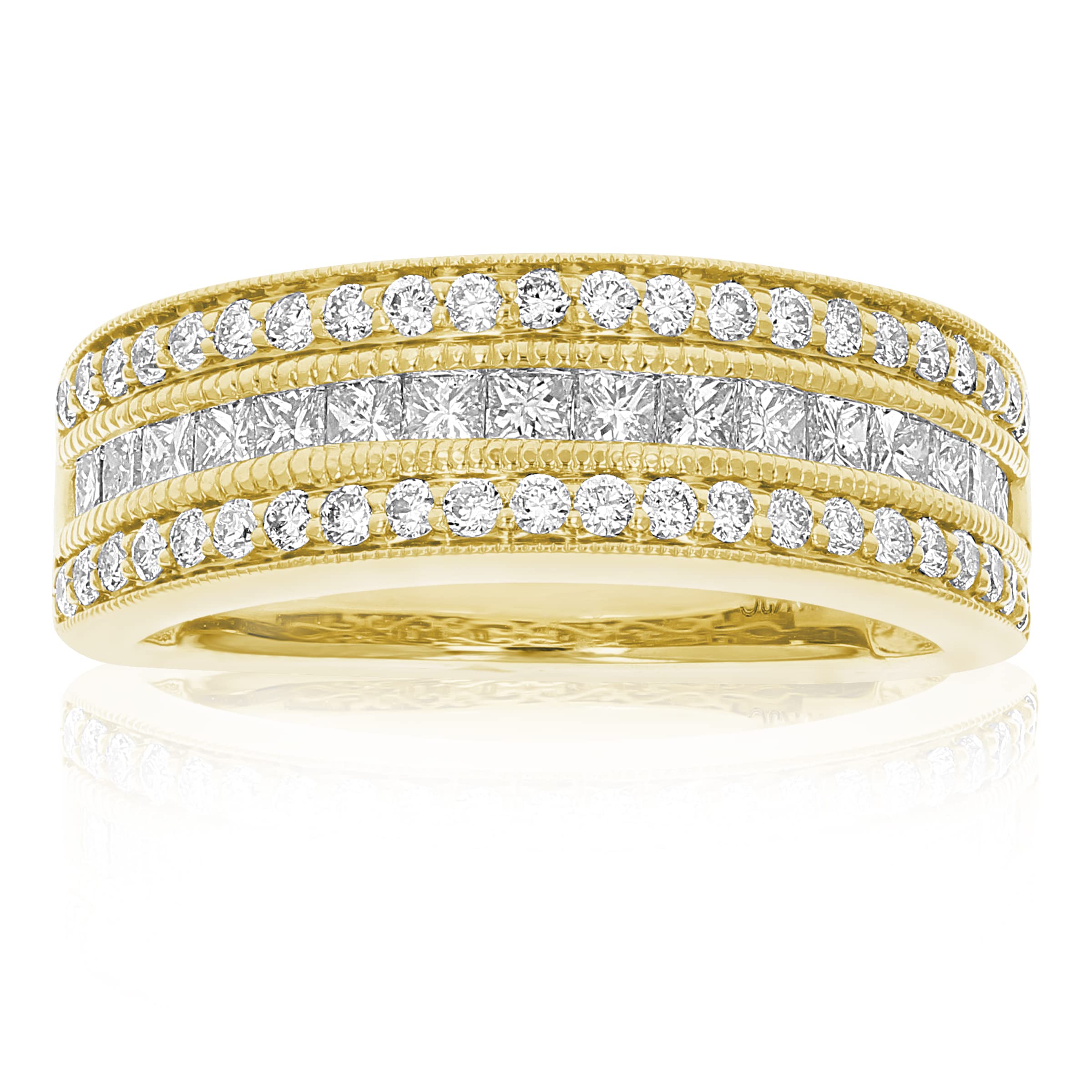 Vir Jewels 1 cttw Princess and Round Diamond Wedding Band with Milgrain 14K Yellow Gold Size 9