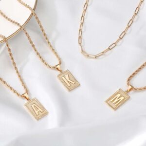 Layered Initial Necklaces for Women, 14K Gold Plated Layering Snake Choker Necklace Paperclip Chain Necklace Square Letter M Initial Necklace Gold Layered Necklaces for Women Gold Necklaces for Women