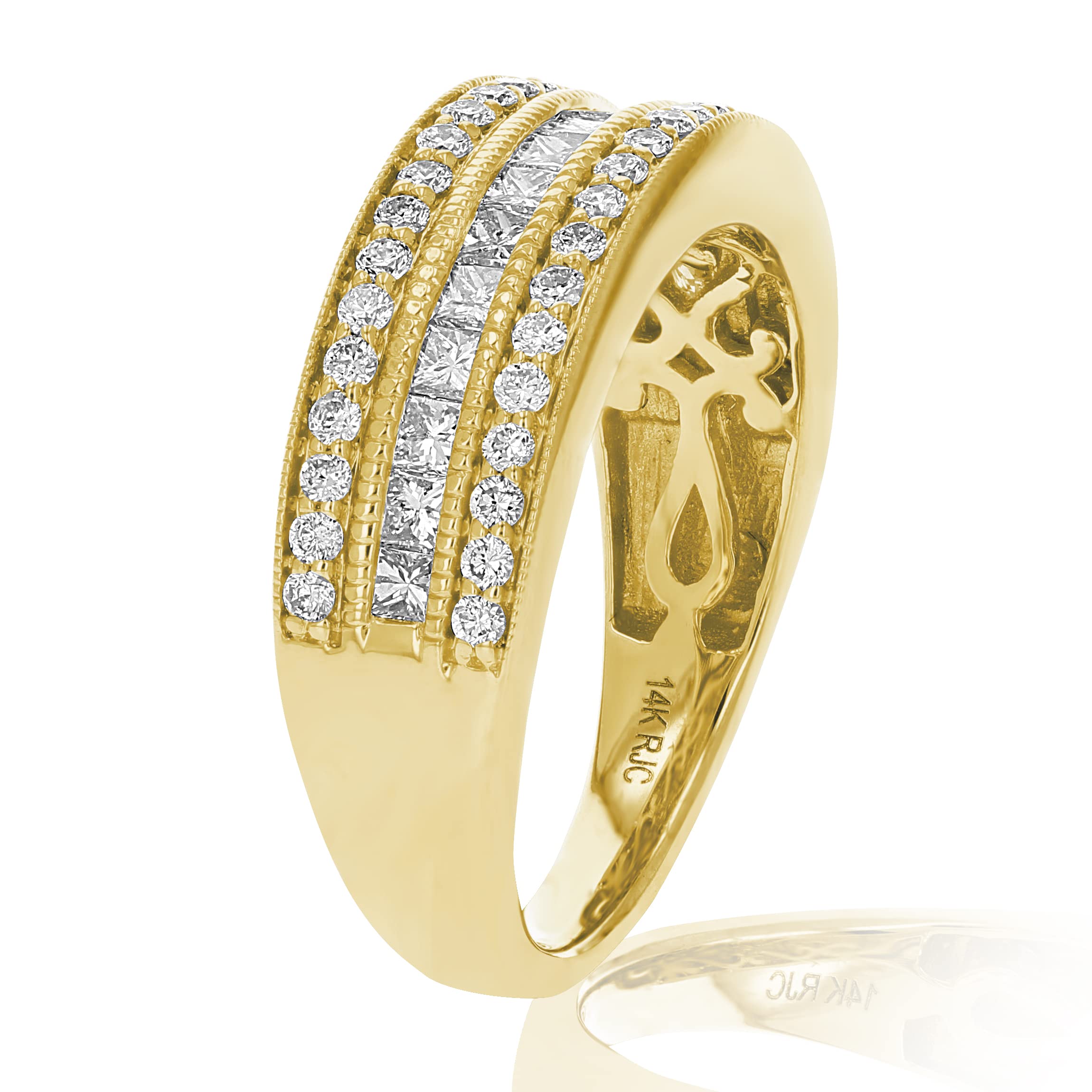 Vir Jewels 1 cttw Princess and Round Diamond Wedding Band with Milgrain 14K Yellow Gold Size 9