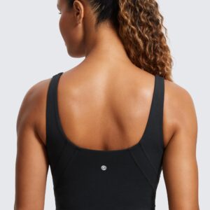 CRZ YOGA Butterluxe Womens V Neck Longline Sports Bra - U Back Padded Crop Workout Tank Tops with Built in Bra Black Small