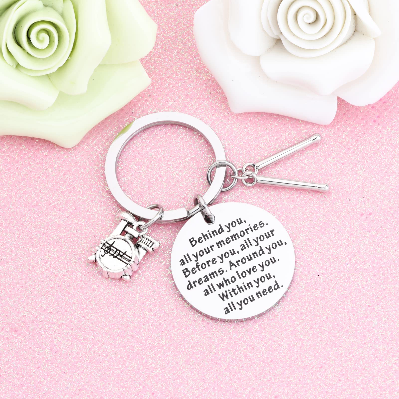 FEELMEM Drummer Gift Behind You All Your Memories Keychain Drum Kit Gifts Musician Jewelry Music Student Graduation Gift Percussion Jewelry (Drummer-ky)