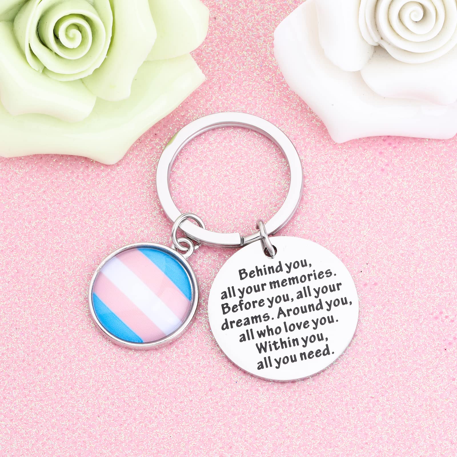 FEELMEM Pansexual Gifts Transgender Pride Gifts Behind You All Your Memories Keychain LGBTQ Trans Rainbow Jewelry LGBTQ Gifts (Rainbow-ky)