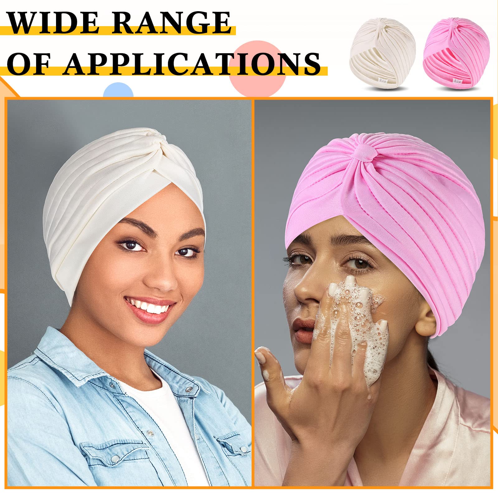 40 Pcs Turbans Pleated Head Scarf for Women Pre Tied Twisted Head Wraps for Women Multicolored Hair Wraps Beanie Hat for Women Girl