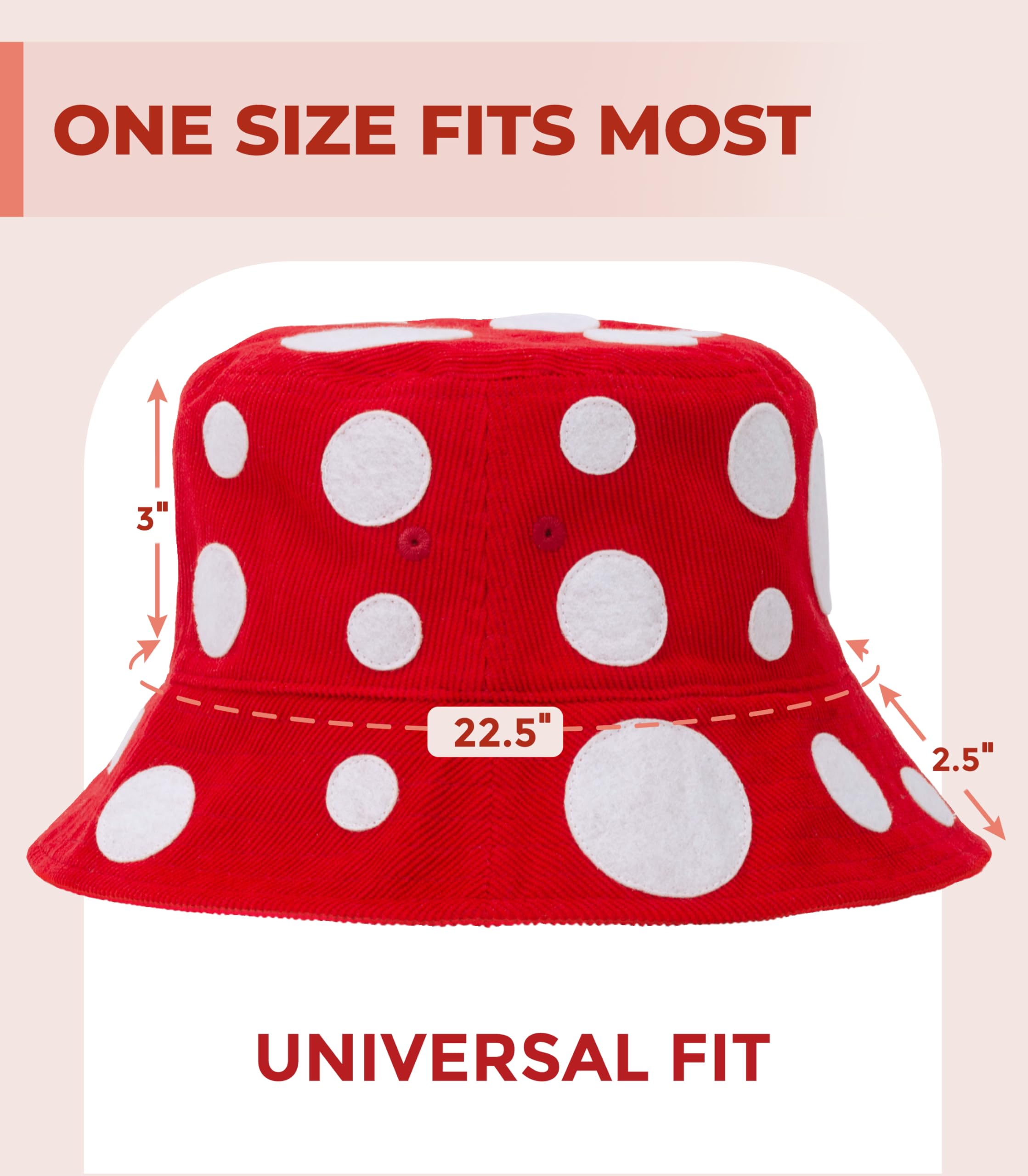 Shrumiez Red Mushroom Hat - Mushroom Bucket Hat for Mario Toad Toadstool Toadette Rave Cosplay Costume Outfit Adult Women Men