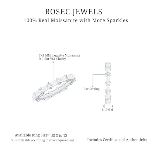 Certified Moissanite Diamond Eternity Band, D-Vs1 Quality, East West Ring, Moissanite Anniversary Ring - With Jewelry Box, 14K White Gold, Size:US 7.00