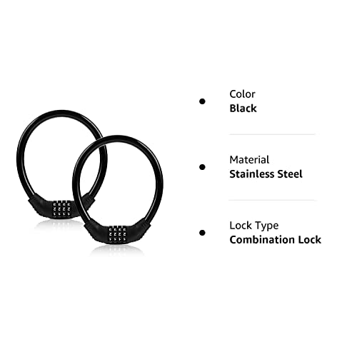 Fusiontec Bike Lock Cable, Bike Locks Heavy Duty Anti Theft, 2 Pcs Security 4 Digit Resettable Combination Bike Cable Lock, Portable Code Lock Cable for Bicycle, Black