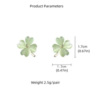 Green Cat Eye's Clover Flower Earrings for Women 925 Sterling Silver Post Pin Hypoallergenic Lucky Love Heart 4 Leaf Shamrock Small Cute Studs Earring Dainty Gifts for Mother Sister Aunt (Jade-Green)