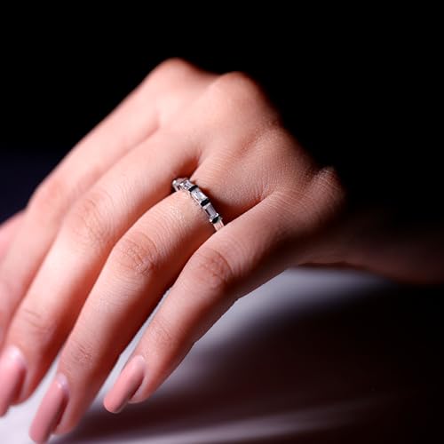 Certified Moissanite Diamond Eternity Band, D-Vs1 Quality, East West Ring, Moissanite Anniversary Ring - With Jewelry Box, 14K White Gold, Size:US 7.00