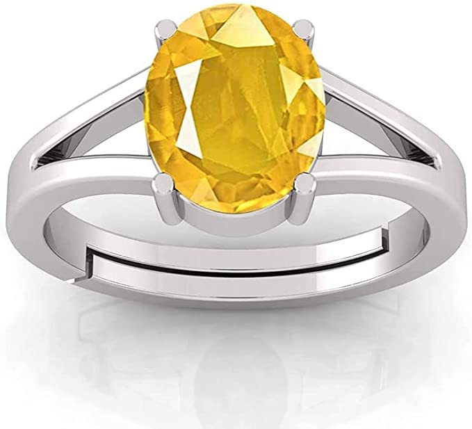 SirDaksh 6.50 Carat 925 Sterling Silver Ring Yellow Sapphire Gemstone Astrological Purpose For Men And Women's