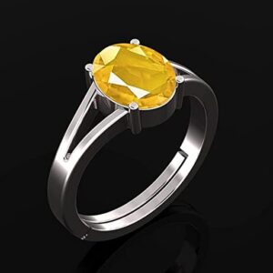 SirDaksh 6.50 Carat 925 Sterling Silver Ring Yellow Sapphire Gemstone Astrological Purpose For Men And Women's