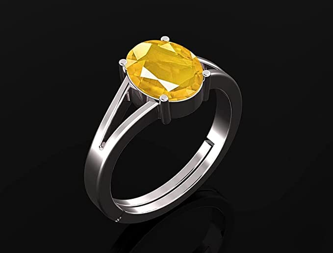 SirDaksh 6.50 Carat 925 Sterling Silver Ring Yellow Sapphire Gemstone Astrological Purpose For Men And Women's