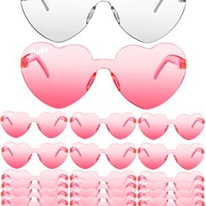 Dunzy 24 Pieces Bride Babe Heart Sunglasses Rimless Heart Shape Sunglasses Bachelorette Sunglasses for Wedding Party