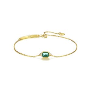 SENCLE S925 Sterling Silver with 14K Yellow Gold Plated Simulated Emerald Green Gemstone Adjustable Bracelet for Women