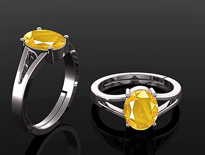 SirDaksh 6.50 Carat 925 Sterling Silver Ring Yellow Sapphire Gemstone Astrological Purpose For Men And Women's