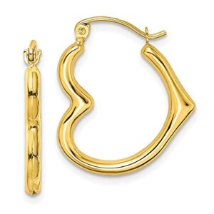 amanda rose collection 10k yellow gold 1 inch inch heart shaped hoop earrings for women