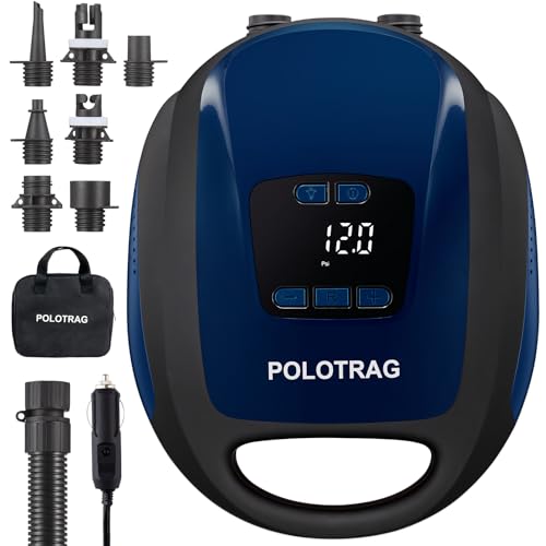 Polotrag Paddle Board Pump, SUP Electric Pump, Professional 20 PSI Portable Air Compressor with Auto-Off, Deflation Function and 12V DC Car Cigarette Lighter for Inflatables, Kayaks and Boats