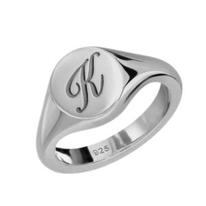 custom initial pinky ring for women personalized 925 sterling silver letter signet ring engraved jewelry (silver)