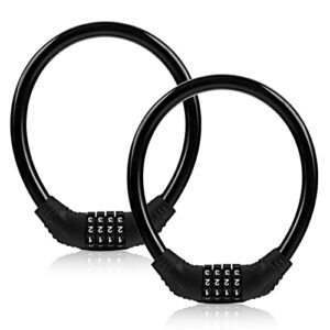 fusiontec bike lock cable, bike locks heavy duty anti theft, 2 pcs security 4 digit resettable combination bike cable lock, portable code lock cable for bicycle, black