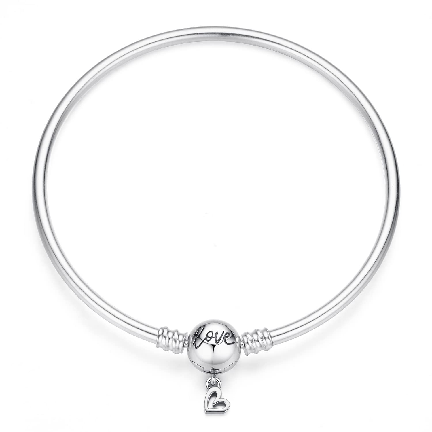 HappyStar 925 Sterling Silver Snake Chain Bracelet Fully compatible with Pandora charms, With Mickey Mouse head Clasp Charm Bracelets Gifts for Teen Women