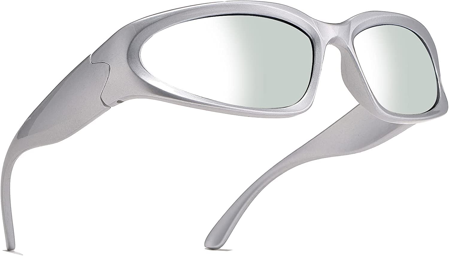 BAWUYI Fashion Y2K Wrap Around Sunglasses for Men Women 2000s Accessories Cool Cyber Glasses Sports Biker Shades Shield (Silver Frame-Mirror Silver Lens)