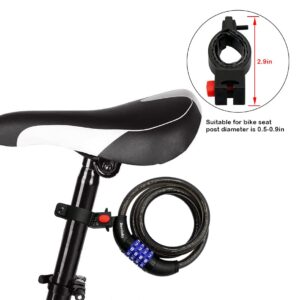 Boviisky Bike Lock, Black Bike Lock Cable, Kids Bike Lock, 4 Digit Resettable Combination Bicycle Lock Cable, 4 Feet with Mounting Bracket, 1/2 Inch Diameter