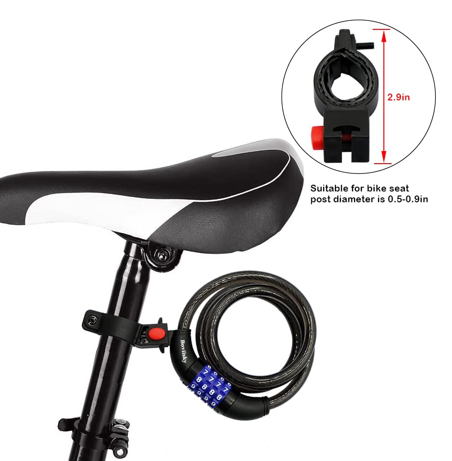 Boviisky Bike Lock, Black Bike Lock Cable, Kids Bike Lock, 4 Digit Resettable Combination Bicycle Lock Cable, 4 Feet with Mounting Bracket, 1/2 Inch Diameter