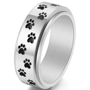 jude jewelers 8mm stainless steel rotate spinner dog cat paw style wedding band ring (silver, 11)