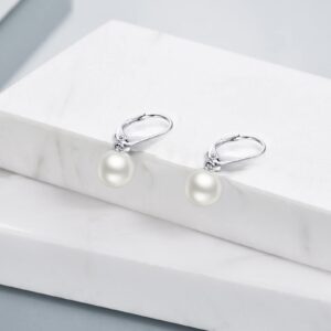 925 Sterling Silver Pearl Leverback Earrings Dangle Drop Jewelry Gifts for Women (Pearl)